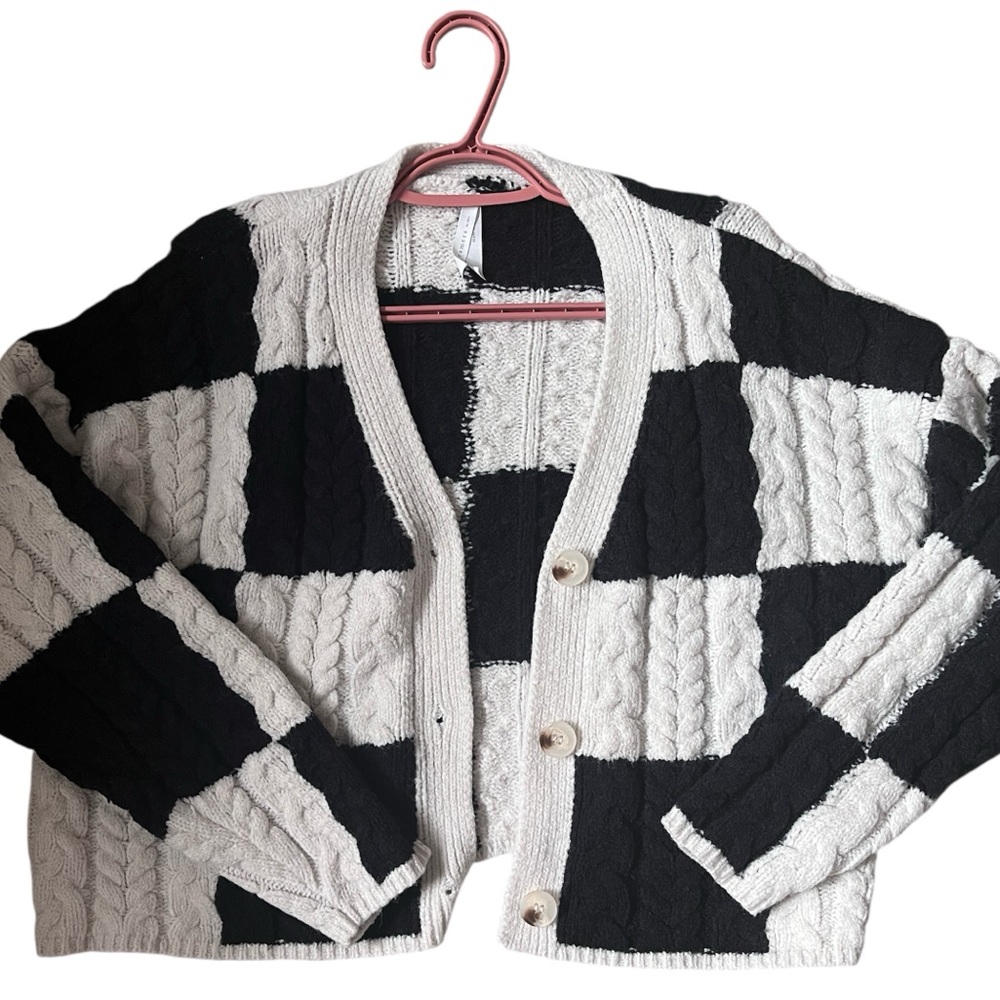 Debut Black and White Checkered Cardigan